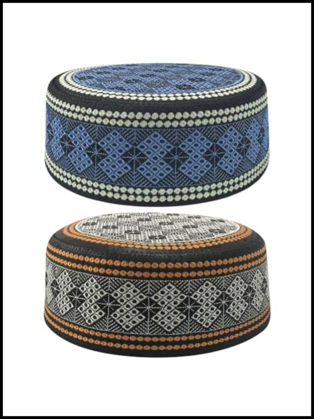 2 Cotton Blend Muslim Prayer Kufi Hats Embroidered Skull Caps Beanie